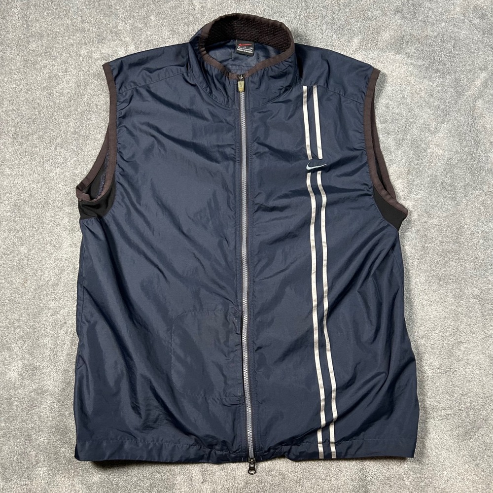 Vintage Nike Running Vest Mens Large Navy Blue Reflective Y2K Windbreaker